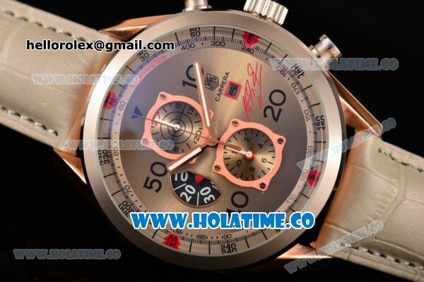 Tag Heuer Carrera Calibre 1887 50th Anniversary Limited Edition Miyota OS20 Quartz Rose Gold Case with Grey Dial and Grey Leather Strap - Click Image to Close